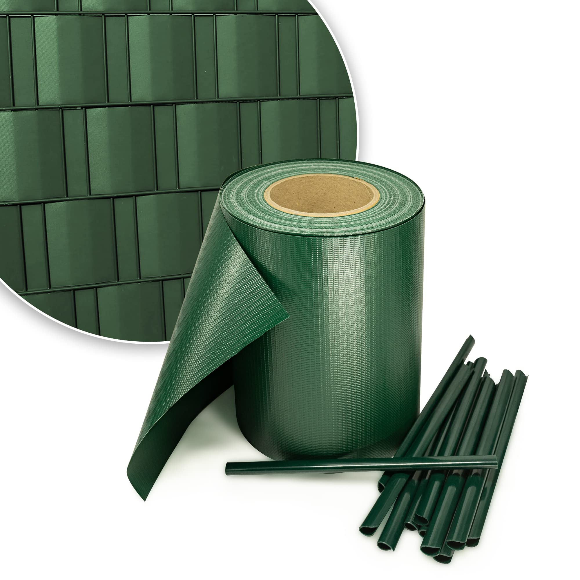 PVC Sichtschutz Streifen Privatsphäre Doppelstabmatten Zaun Folie inkl. 30 Befestigungsclips, Farbe:Grün, Länge: (245m (7X 35m))
