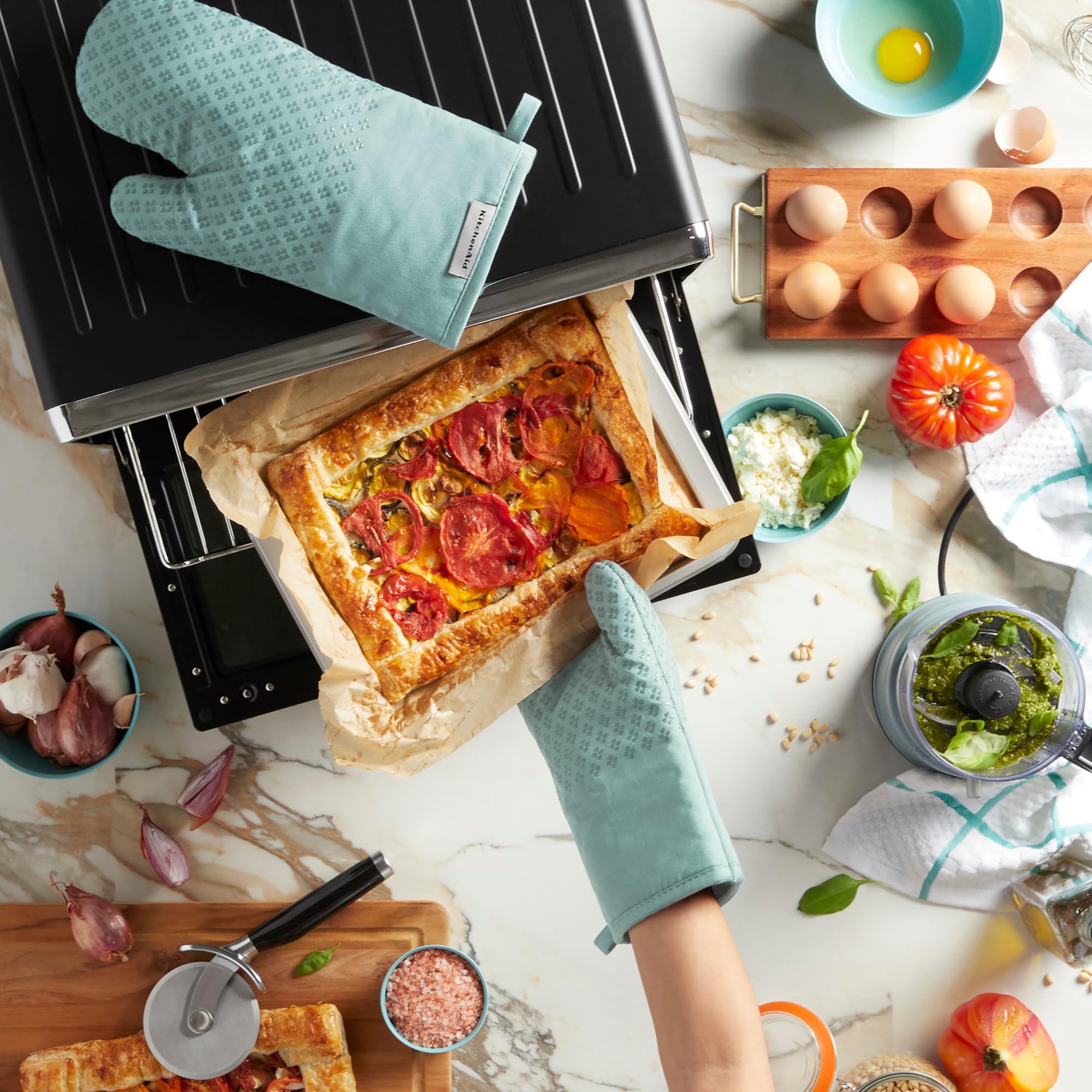KitchenAid Asteroid - Juego de 2 Manoplas de Horno, Agua Mineral, Color Aguamarina, 7 x 12.5 Pulgadas