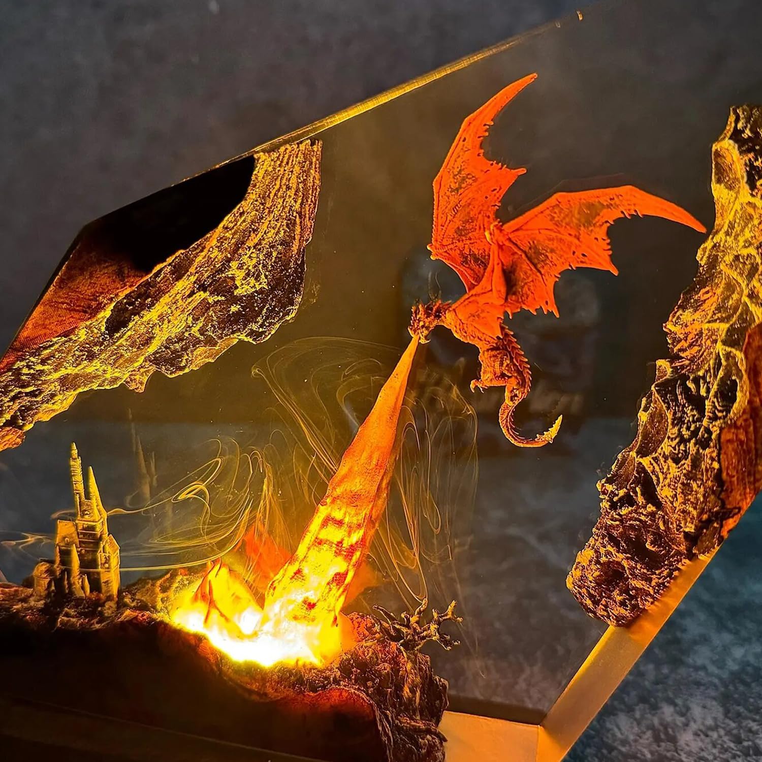 Lava-Drachenlampe aus Epoxidharz, handgefertigt, RGB-Fantasie, 3D-Feuerdrachen-Figuren, Tischlampe für Zimmer, Büro, Geburtstag, Weihnachten, Geschenk für Sohn, Männer, Gamer, Freund (S,15,2 x 10,2 cm