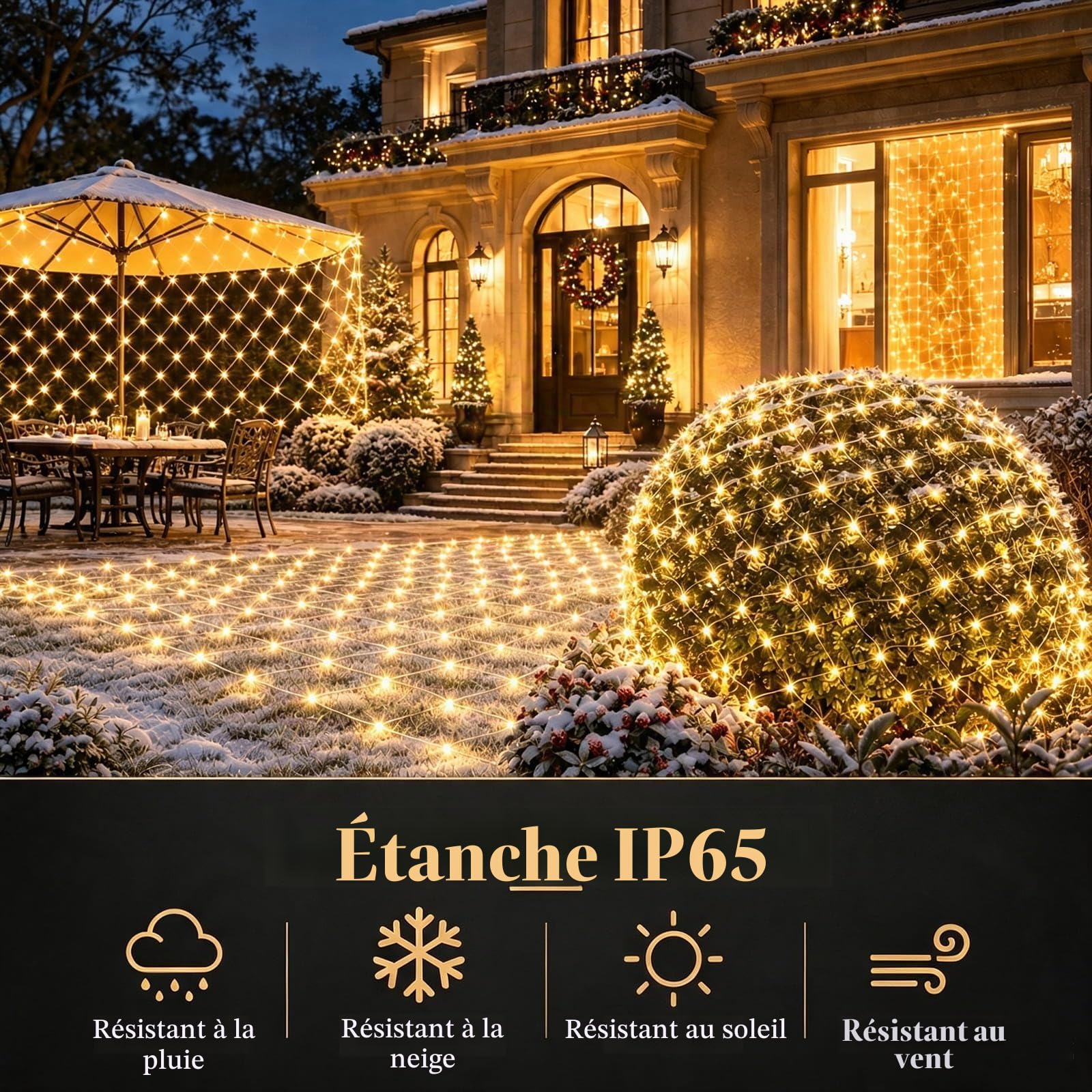 yowin Guirlande Lumineuse 2 Pièces 3x2M 200 LED Filet Lumineux avec Prise | Rideau Lumineux Étanche avec Minuterie 8 Modes pour Lumiere Exterieur Terrasse Jardin Balcon Décoration Noël - Blanc Chaud