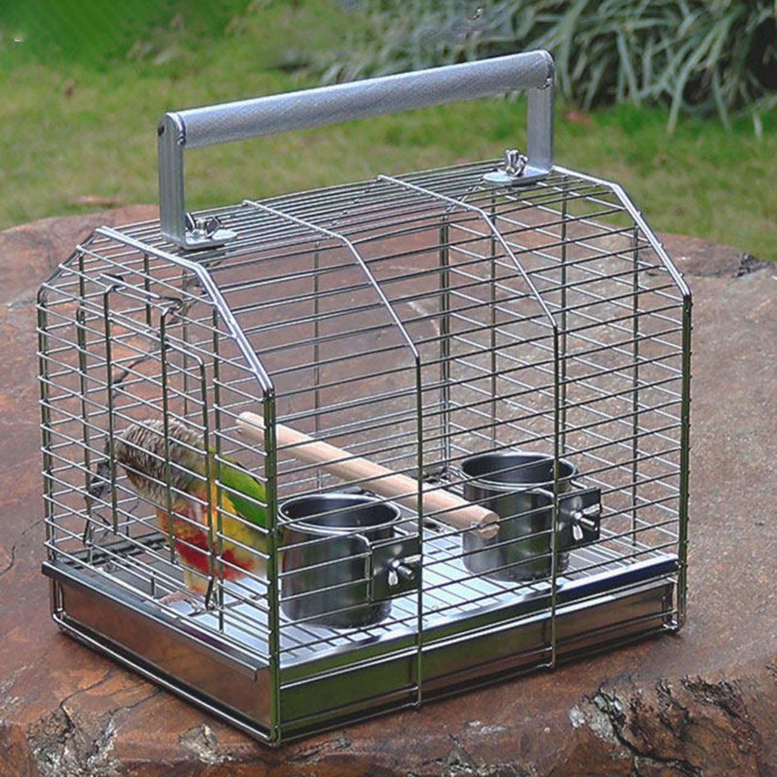 Jaula Portátil de Acero Inoxidable Ligero Transportín para Loros Diseño 3D No Deformable Jaula de Viaje para Pájaros para Transporte, 28 22 32cm, Estándar