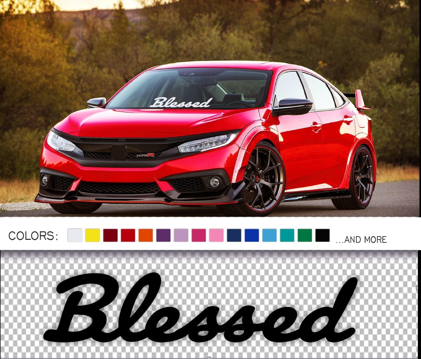 Blessed Decal in Dapper Font Windshield car Sticker - White - 20"