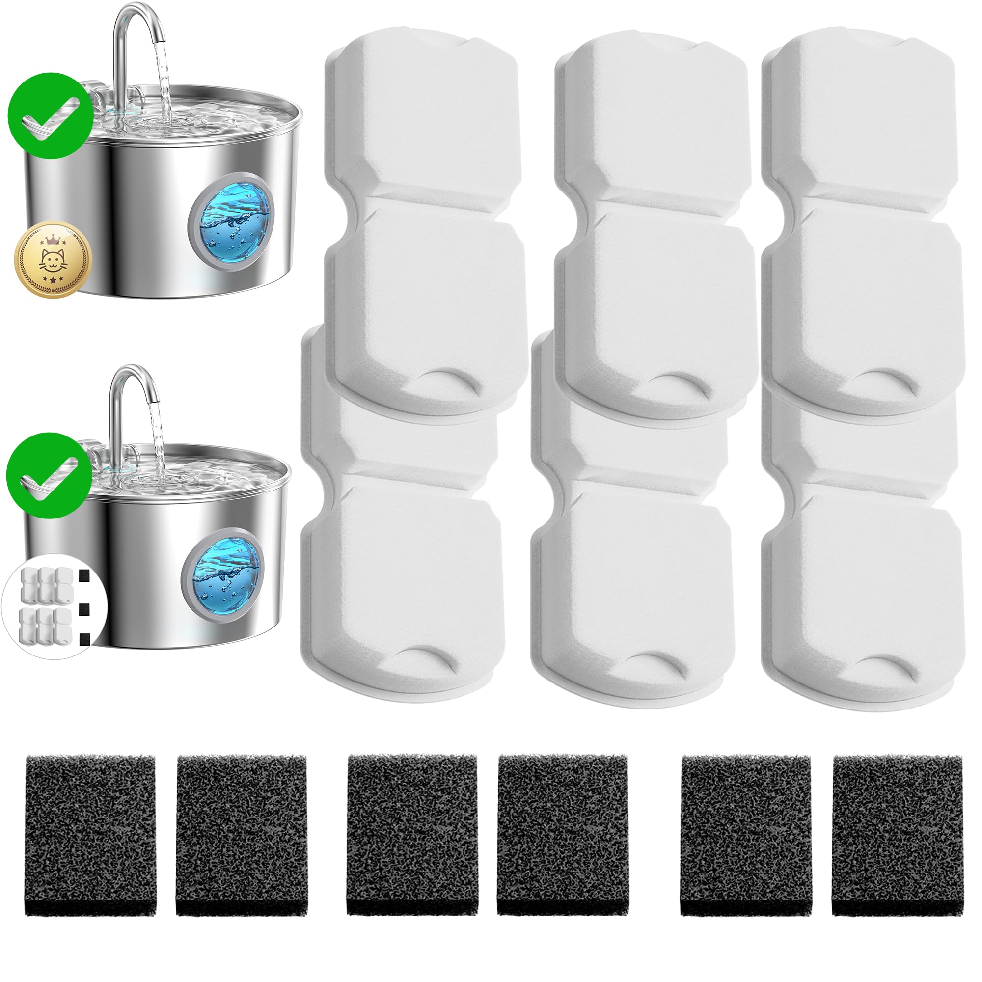 Cat Water Fountain Filter Replacement: 12 Cat Fountain Filter (6 Carbon + 6 Foam Filters) Suitable for GIOTOHUN S11