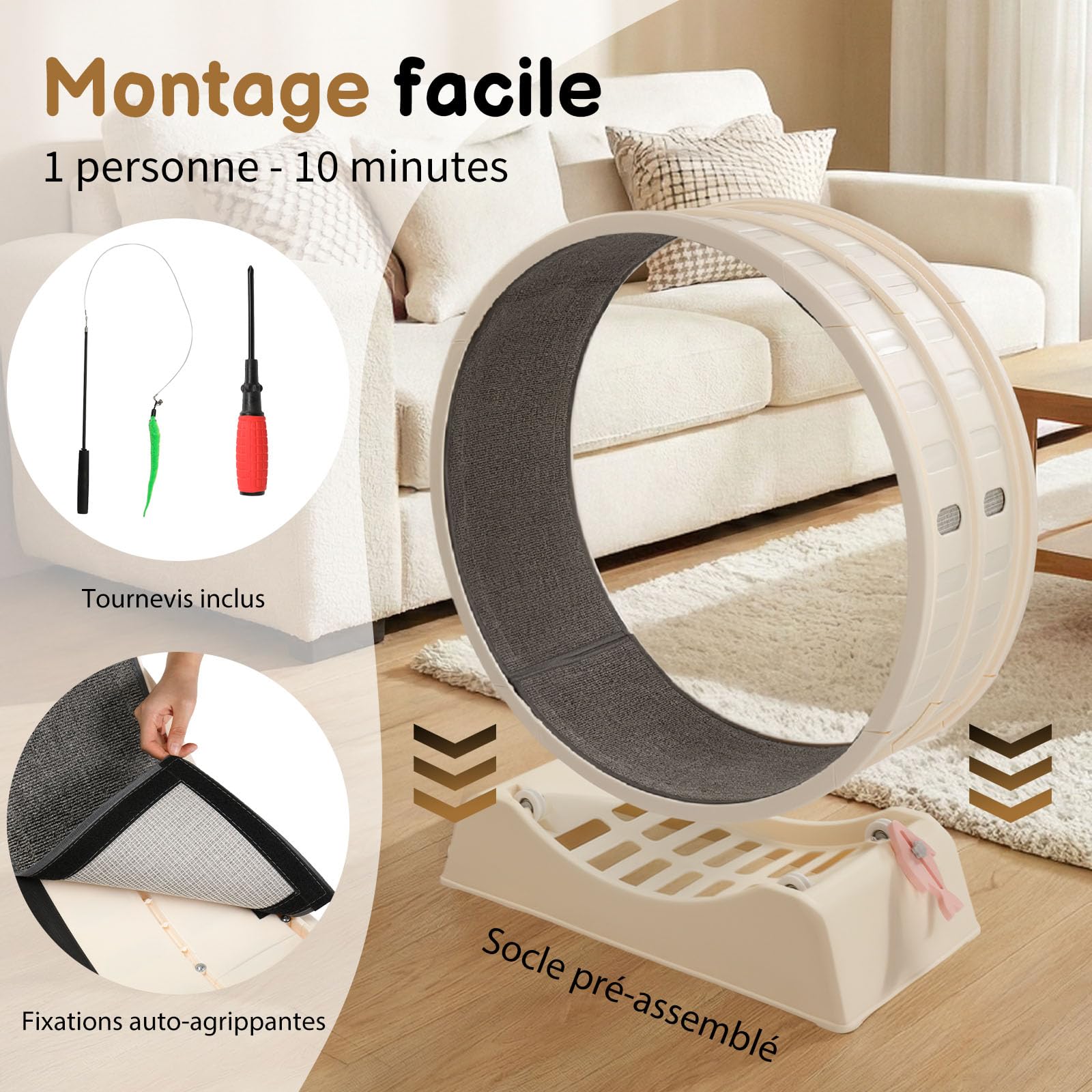 LEADZM Ruota di esercizio per gatti, 80 cm, ruota per gatti per 15 kg e meno gatti, connettore per guida in plastica, resistente ai graffi, stabile e silenzioso (bianco sporco)