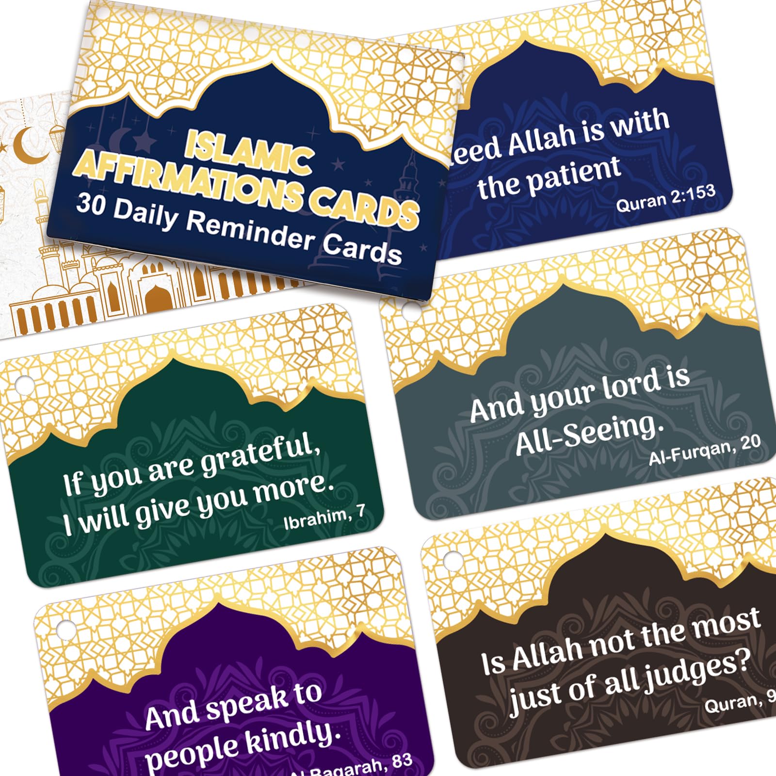WorldBazaar Ramadan Gifts 30 PCS Islamic Affirmations Cards for Men Women English Quran Verses Daily Reminders Religious Muslim Gift Eid Mubarak