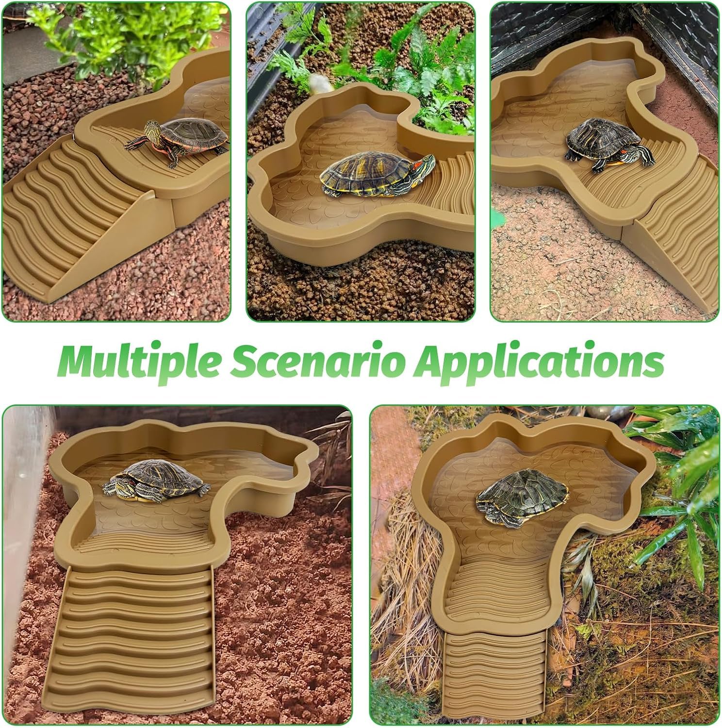 MEISO Abreuvoir Tortue Terrestre, Plat d'eau Bassin pour Tortue de Piscine avec Rampe, Bol d'eau pour Reptiles avec Échelle, Mangeoire Tortues Terrestre, pour Tortues, LéZards Et Gecko (Brown)