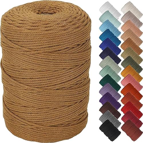 NOANTA Coffee Macrame Cord 3mm x 328yards, Colored Macrame Rope, Cotton Rope Macrame Yarn, Colorful Cotton Craft Cord for Wall Hanging, Plant Hangers, Crafts, Knitting