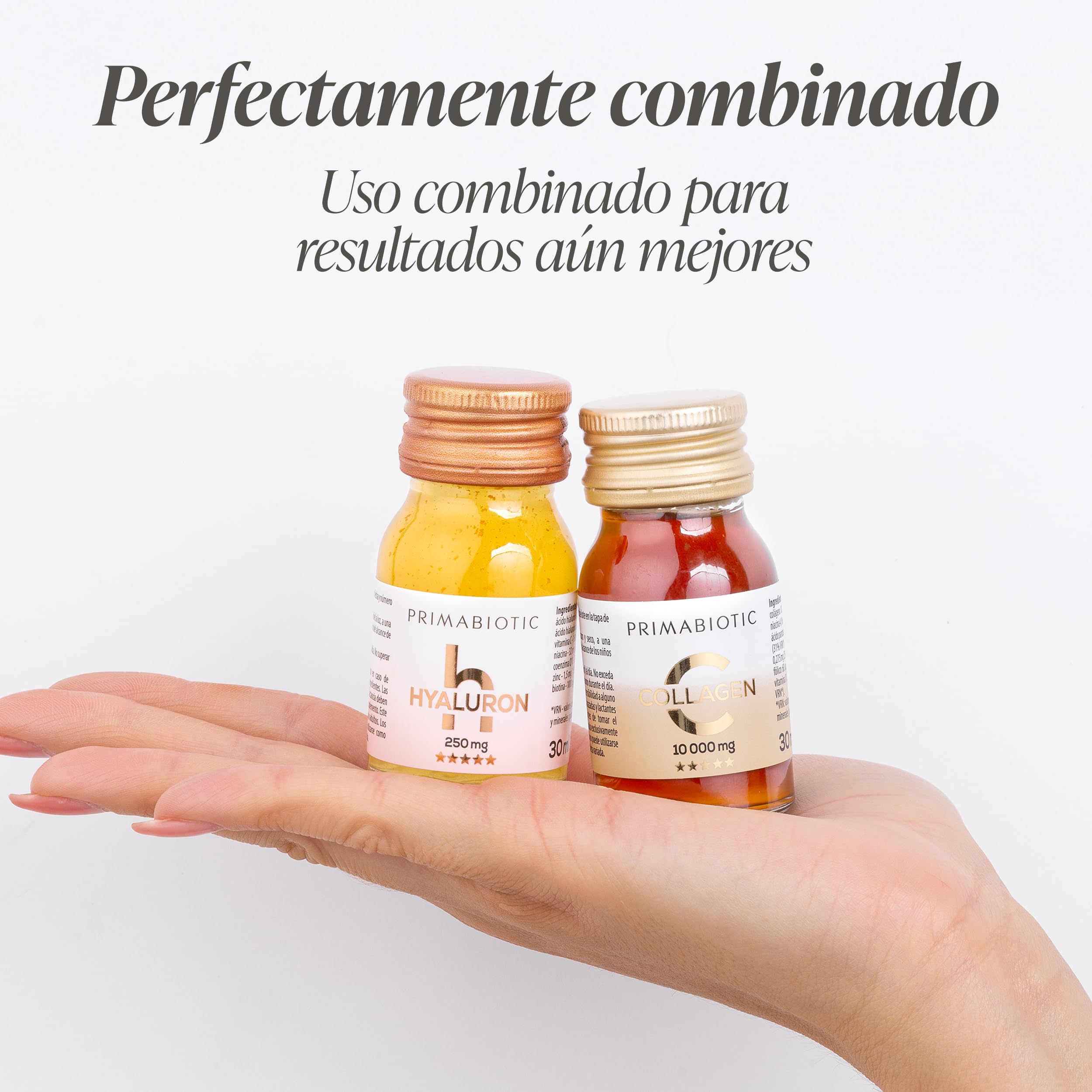 Colágeno + Ácido Hialurónico Bebible – Primabiotic Duo Pack | 60 botellitas de 30 ml | Colágeno 10000 mg + Ácido Hialurónico 250 mg | Complementos Líquidos para una Piel Hidratada y Radiante