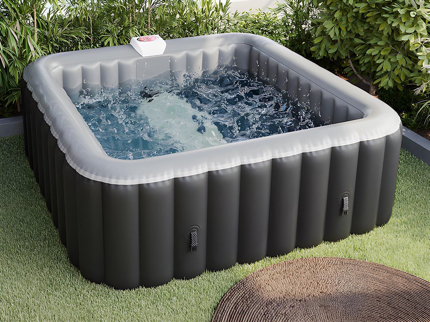 Vente-unique - Idromassaggio Gonfiabile Quadrato 6 Persone L185 x P185 x H65 cm 140 ugelli d'Aria Nero e Grigio - B-Cosy