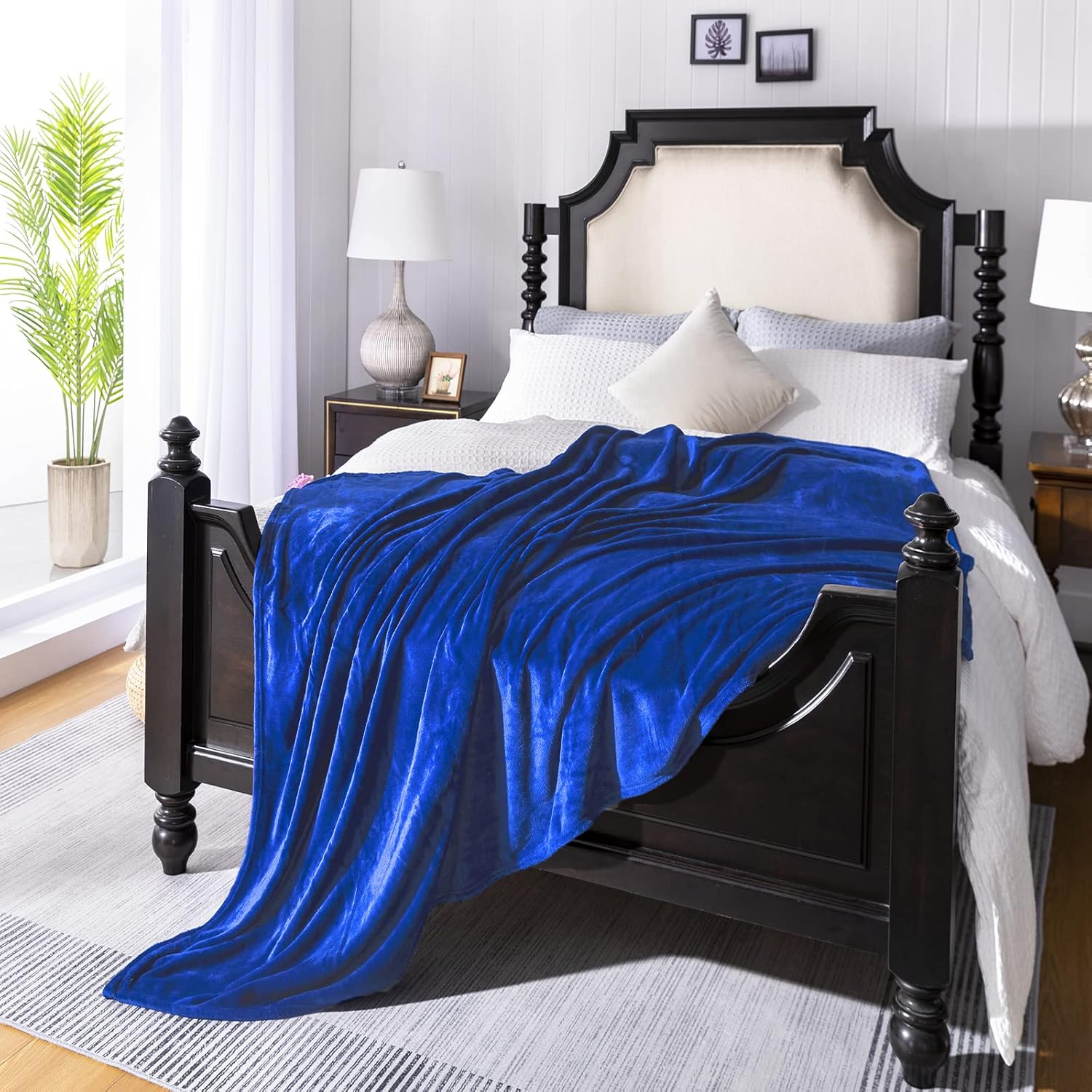 JIAHANNHA Flannel Fleece Blanket Queen Size Royal Blue 90