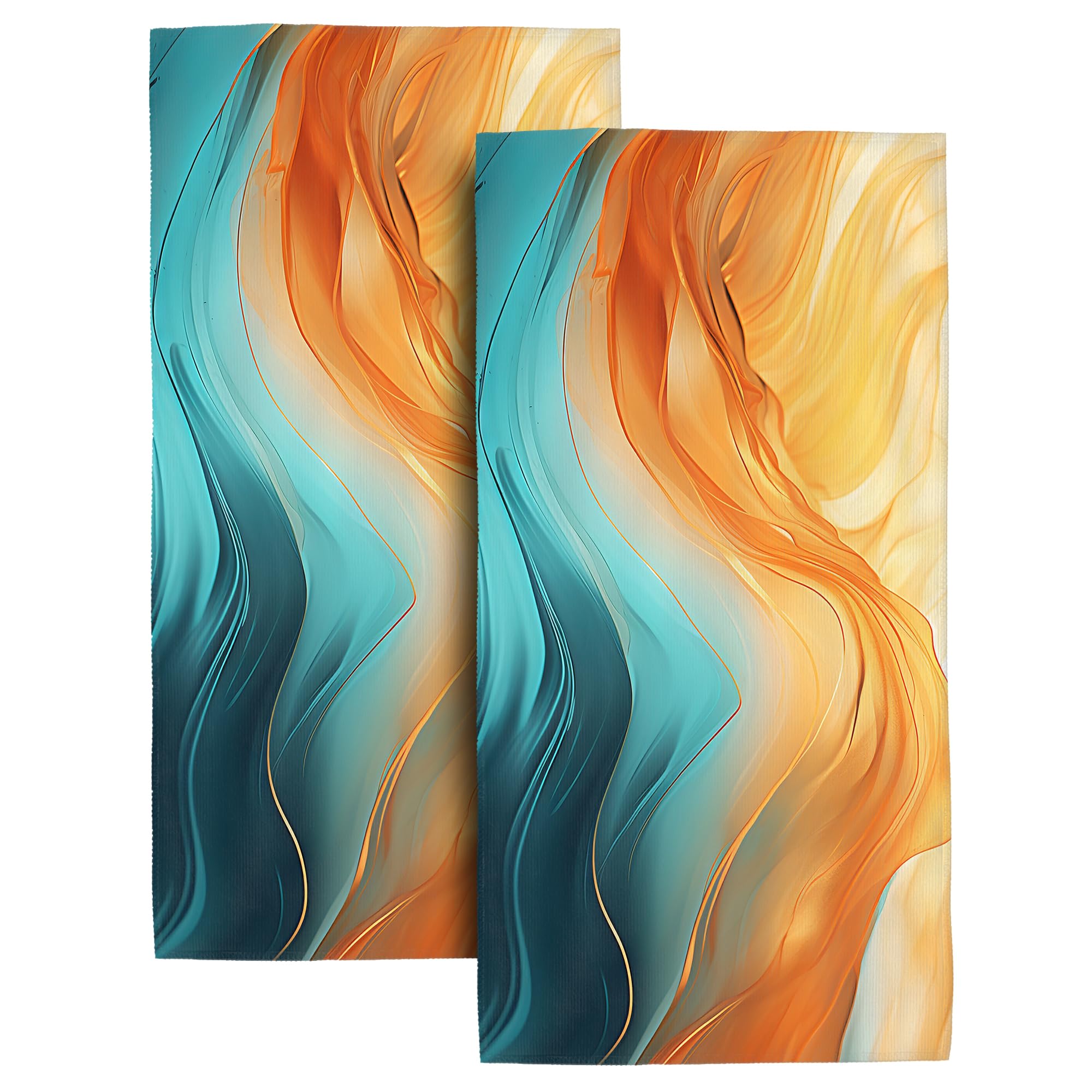 Set of 2 Orange Green Gold Marble Decorative Hand Towels Modern Bath Towels for Bathroom Farmhouse Kitchen Spa Yoga Swim Hotel Home Decor Gifts 14x28