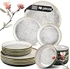 Moritz & Moritz Terra 18-Piece Porcelain Dinner Set for 6 People - Decent Grey Plates and Bowls Set, Microwave & Dishwasher Safe - Includes Dinner Plates, Soup Bowls & Dessert Plates