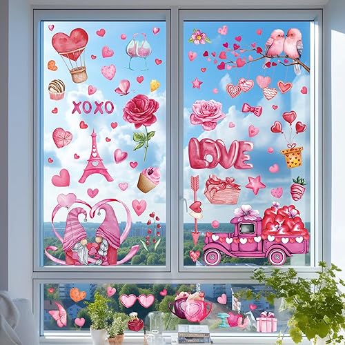 Miniatura 5 de FAMYGFT Adhesivos para ventana de primavera, diseño de pájaro de acuarela para ventanas de cristal, calcomanías florales para ventana de primavera,