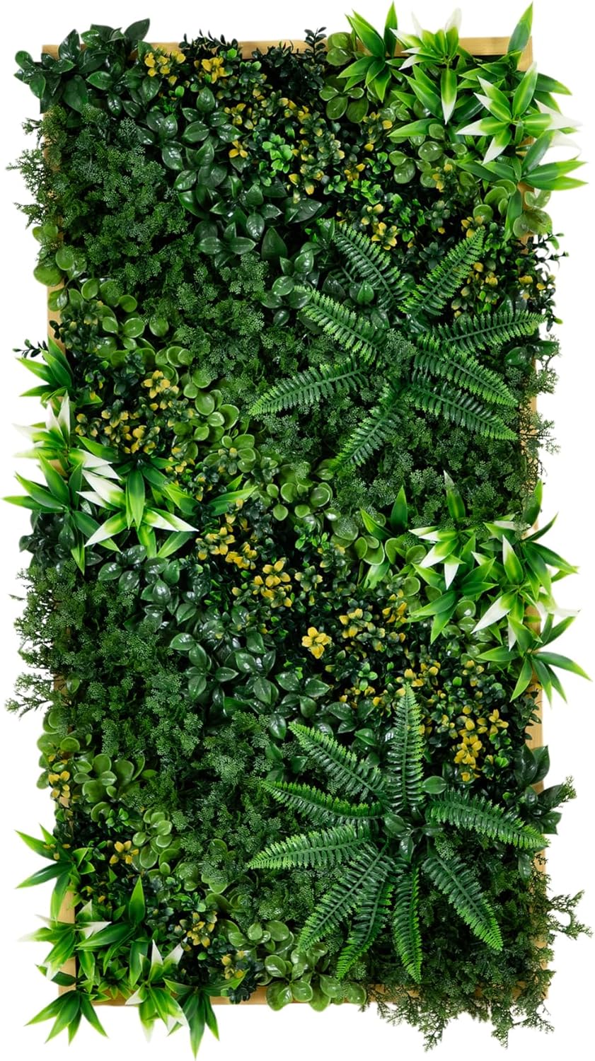 Nearly Natural Hawaiian Islands Artificial Living Wall Panel - 20in x 40in UV Resistant, Indoor/Outdoor Greenery Panel with Light Wood-Like Frame, Perfect for Home, Office, Events - Easy to Hang