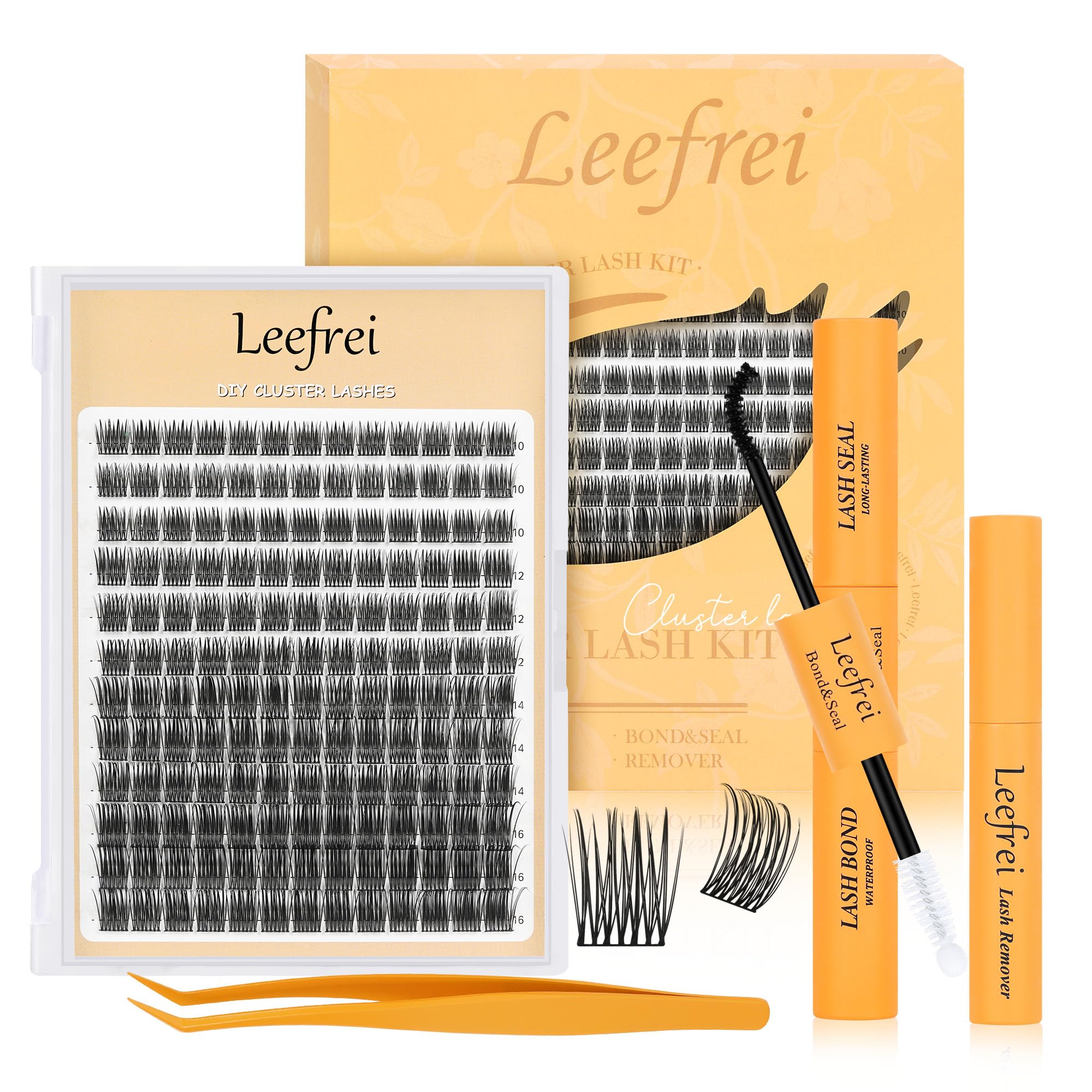 Leefrei Eyelash Clusters 10-18mm Wispy Lash Clusters D Curl DIY Cluster Lash Extension Kit Individual Lashes Kit With Bond & Seal, Glue Remover,