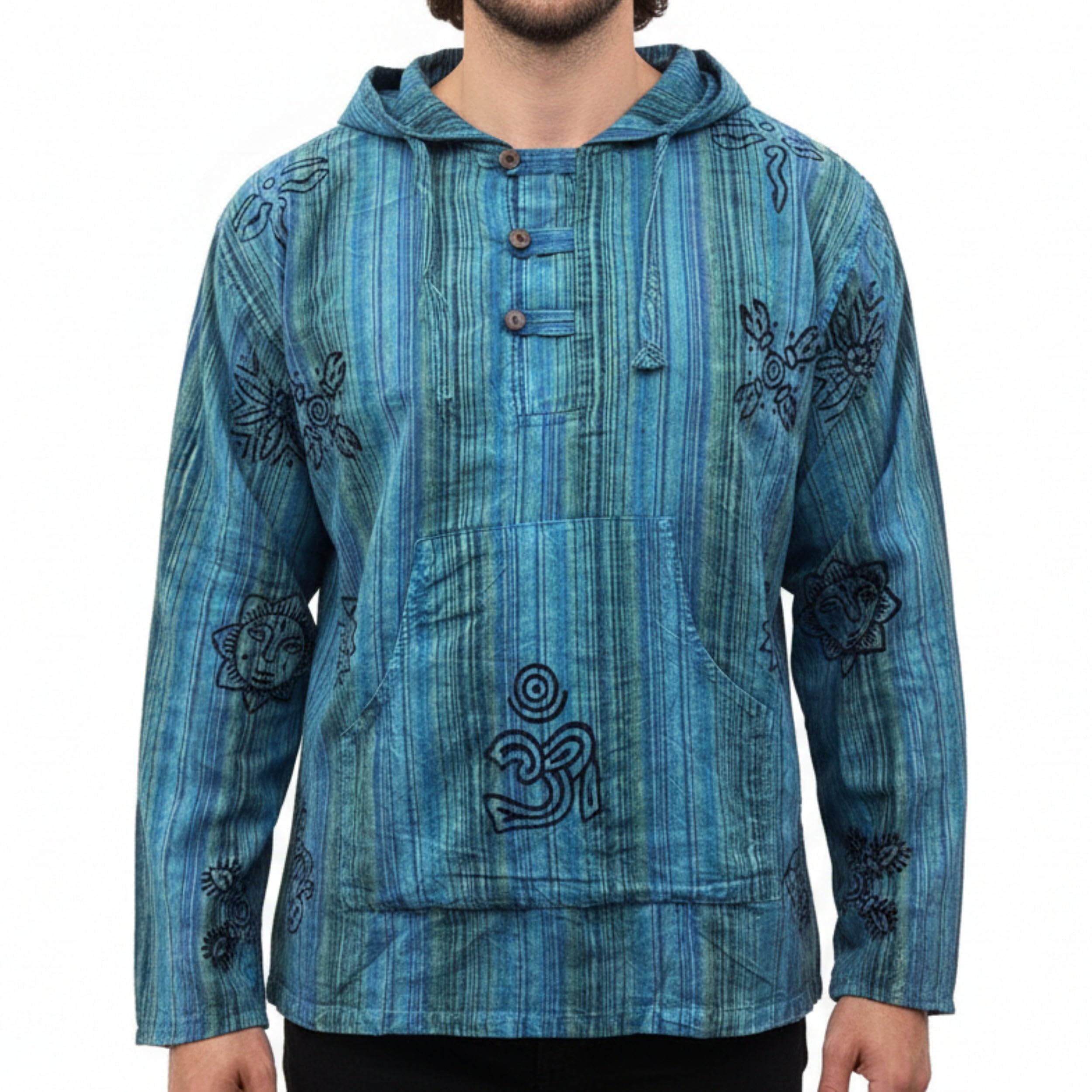 Shopoholic Fashion Felpa con Cappuccio da Uomo a Righe slavate, a Maniche Lunghe, Hippy, Leggera