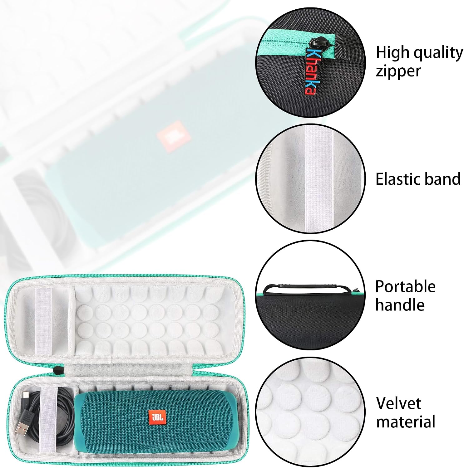 khanka Hard Travel Case Replacement for JBL Flip 7/5/6 Waterproof Portable Bluetooth Speaker (Teal)
