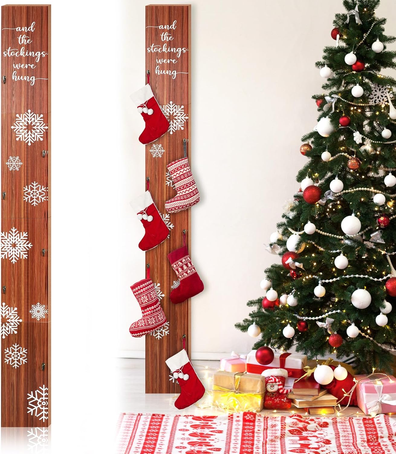 70 inch christmas stocking holder with 6 hooks xmas stocking hangers vertical wooden for mantel wall fireplace collapsible stockings hung christmas stocking stand for xmas decoration