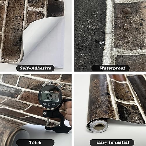 Miniatura 2 de Papel tapiz de ladrillo 3D, 17.7 x 118 pulgadas, papel de contacto de ladrillo vintage, papel de envoltura de ladrillo, papel tapiz de textura de