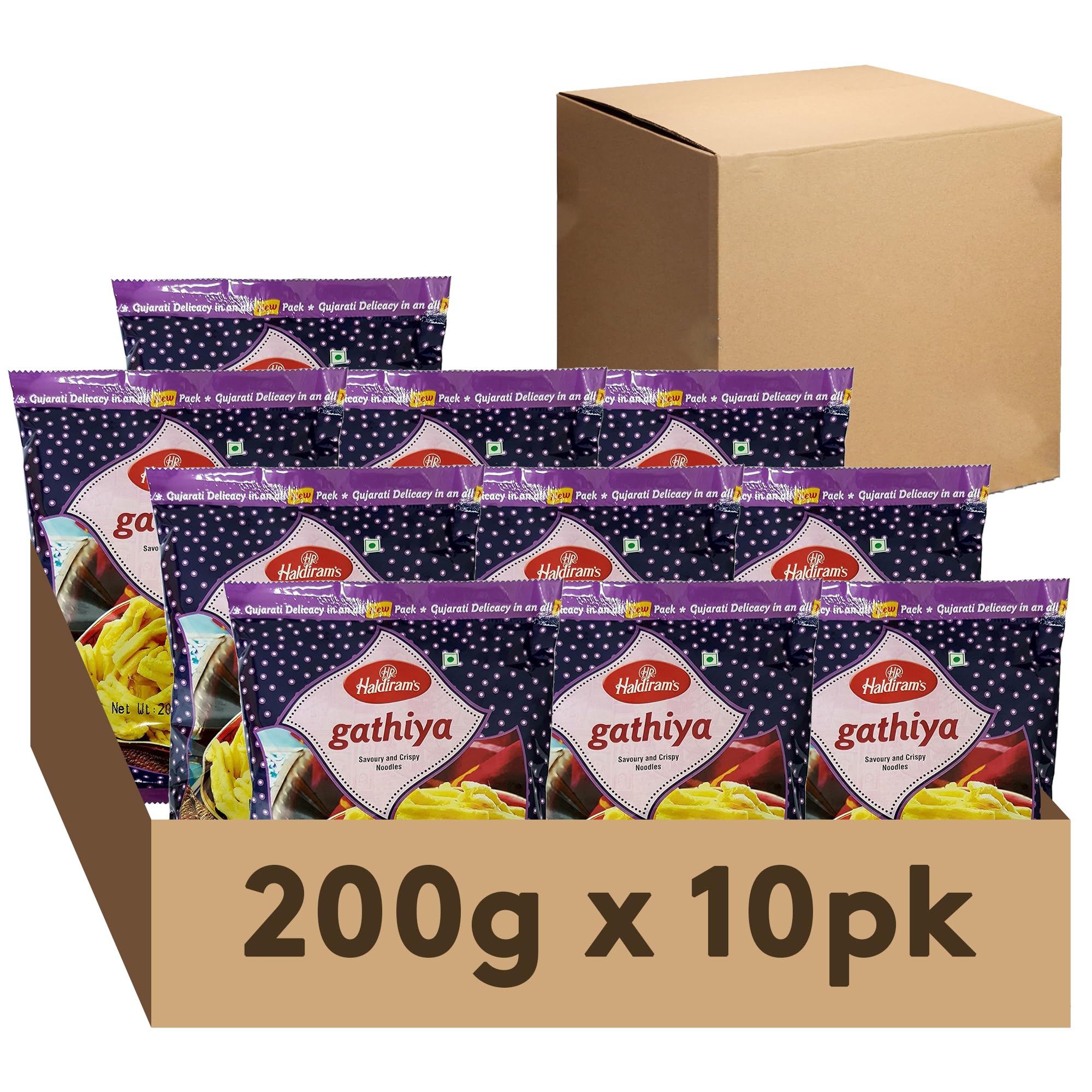 Haldirams Gathiya 200g, Indian Snacks & Savouries - Namkeen - (Pack of 10)