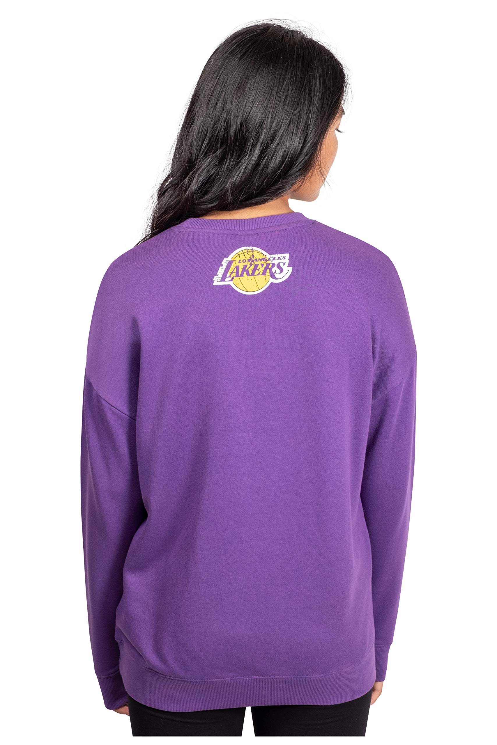 Ultra Game Oficjalna bluza damska NBA Extra Soft Fleece Distressed Oversized Pullover Bluza, Los Angeles Lakers, Team Color, Mały