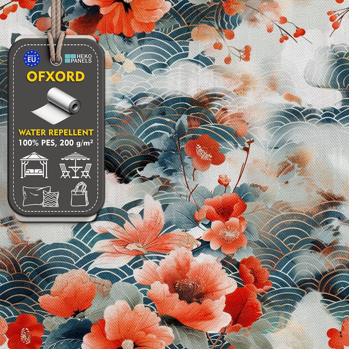 HEKO PANELS Tela Oxford impermeable primavera flores japonesas 5 metros 155