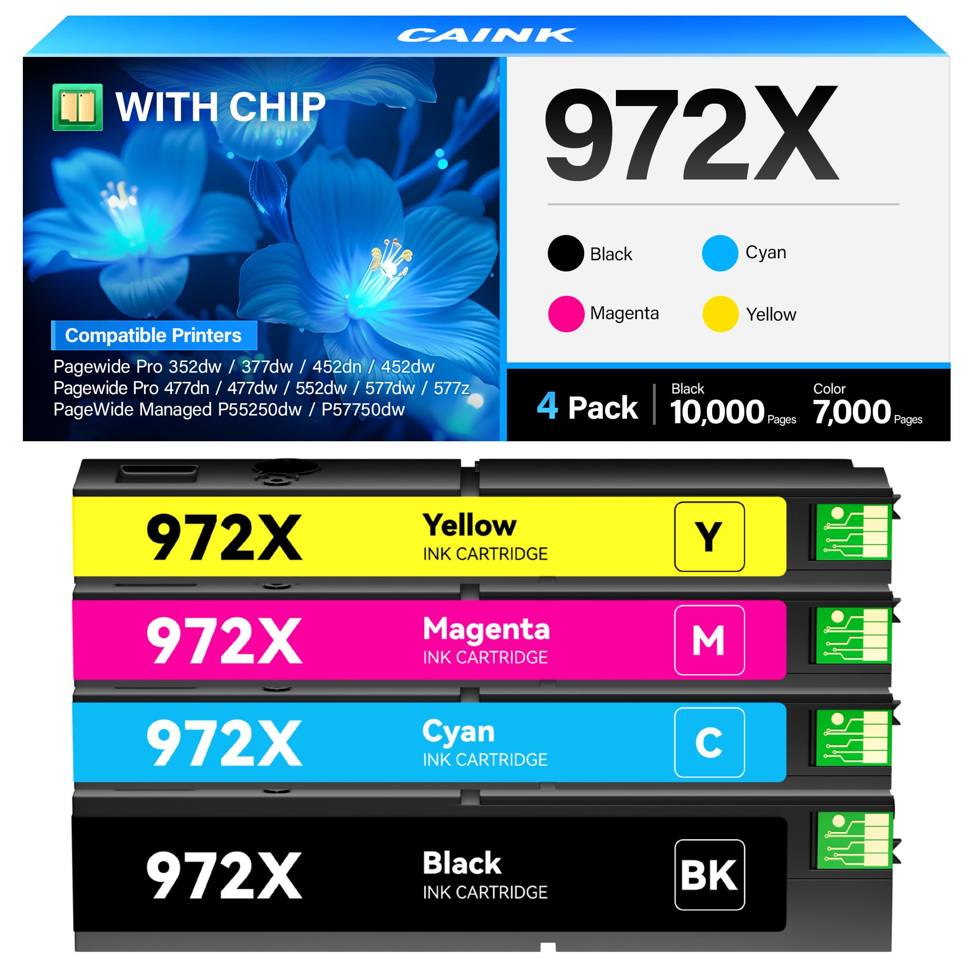 972X Ink Cartridge High Yield 4-Pack Works with HP 452 477 552dw 577 Series