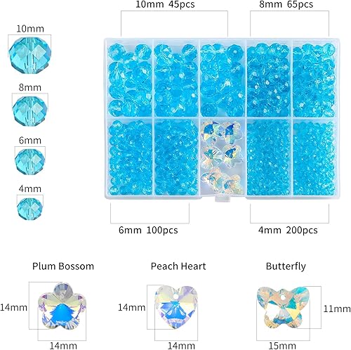 Miniatura 2 de FZH Kit de cuentas de cristal de Briolette facetado de 4 a 0394in para hacer joyas 410 cuentas espaciadoras de cristal en forma de Rondelle