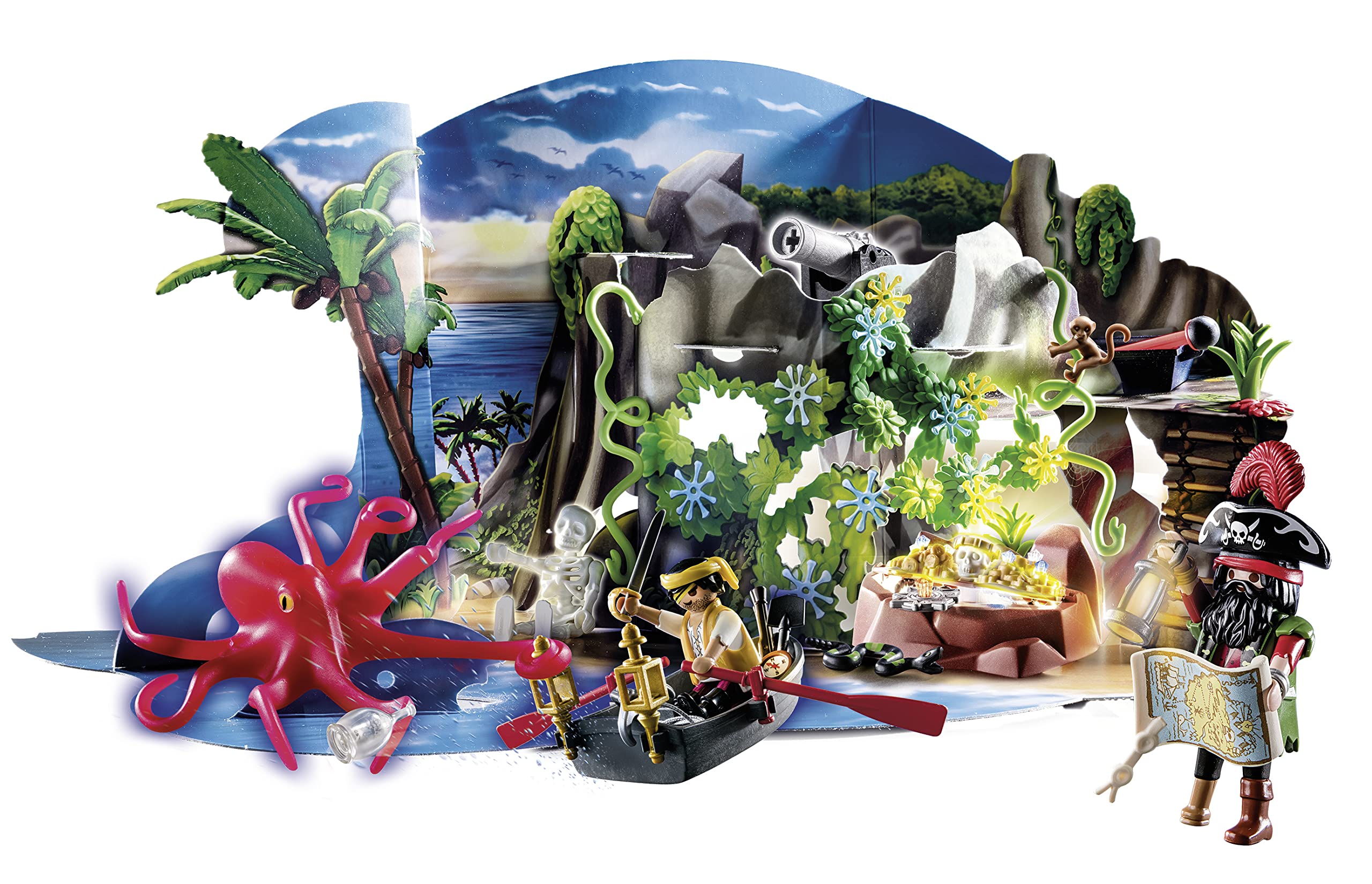 PLAYMOBIL Adventskalender 70322 Schatzsuche in der Piratenbucht mit zahlreichen Figuren, Tieren und Zubehörteilen hinter jedem Türchen, 120-teilig, Für Kinder ab 5 Jahren