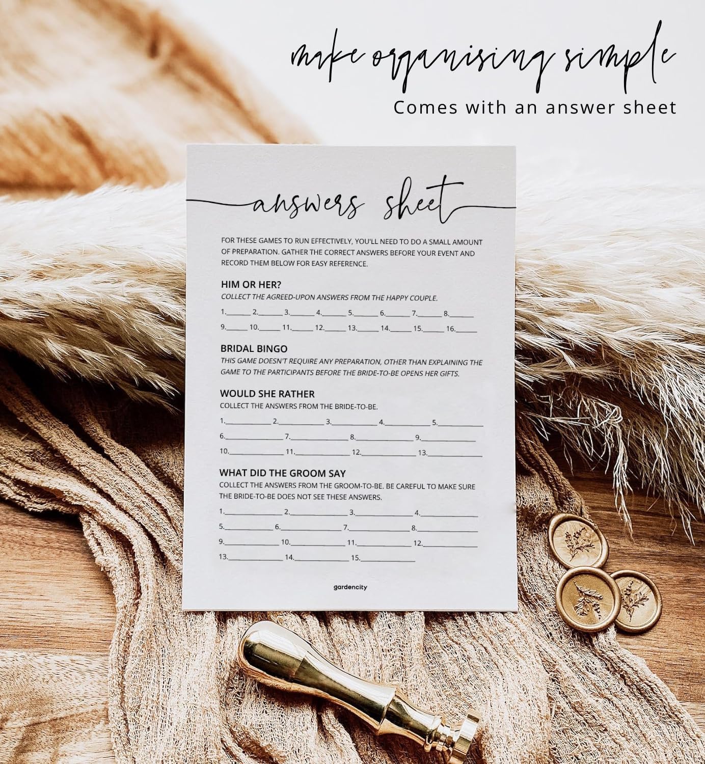 GardenCity Wildflower Bridal Shower Games Bundle – 4 Elegant Bridal Shower Games for 30 Guests + 30 Gold-Foil Heart Pencils, Double-Sided Floral Cards, Perfect for Bridal Showers & Weddings image 5