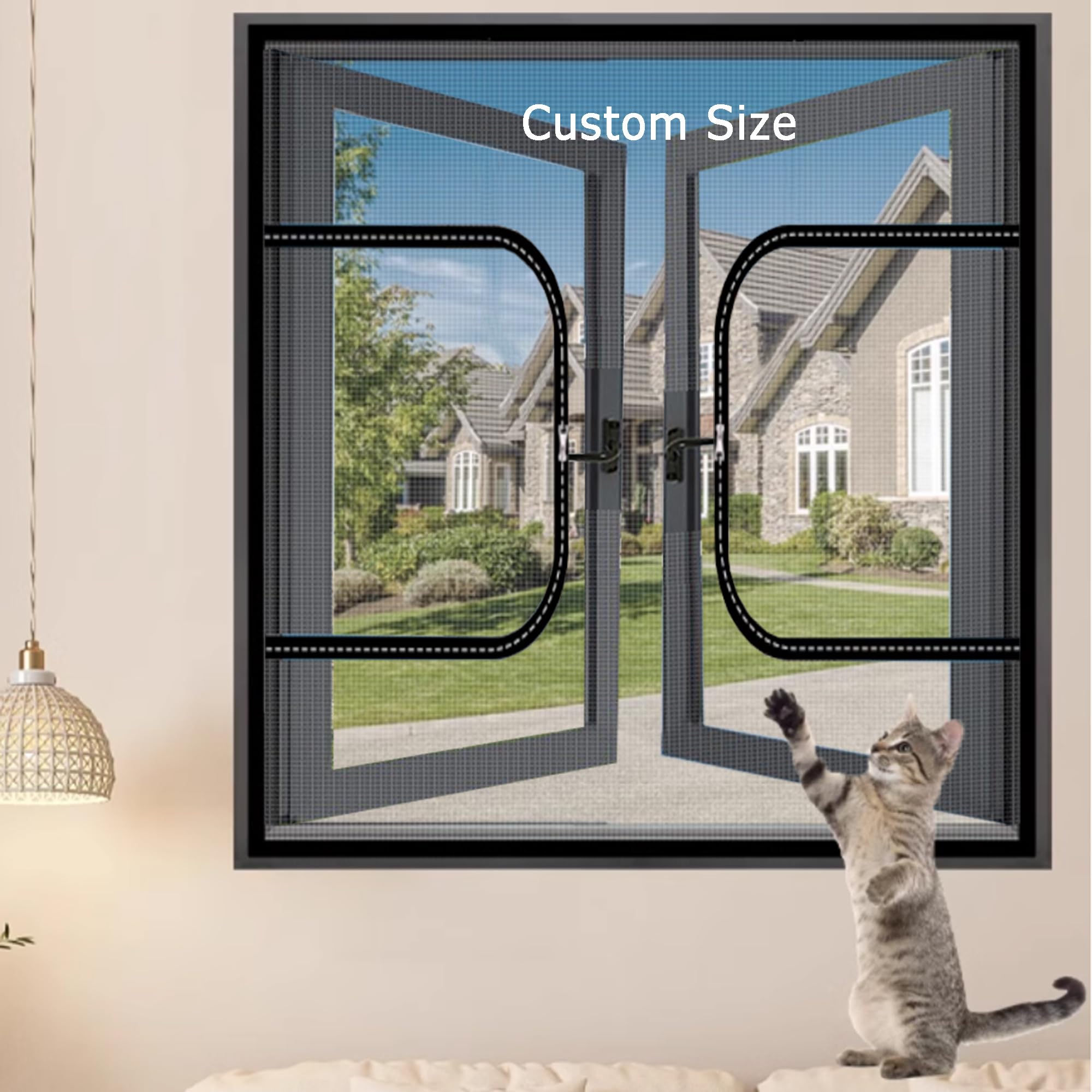 Xieminle Multicolor Custom Size Fly Screen Self-Adhesive Netting, Cat Safety Net With Zipper, Window Screen Mesh Anti-Mosquito Insect Netting, Balcony Window Safety Screen Mesh