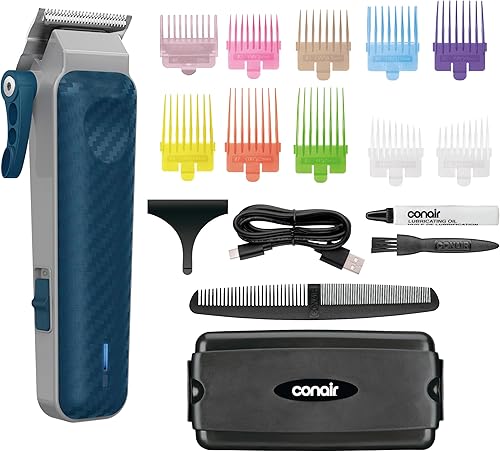 Conair Cortadora de pelo recargable de iones de litio para hombre, 17 piezas para cortar el cabello con peines codificados por colores, control
