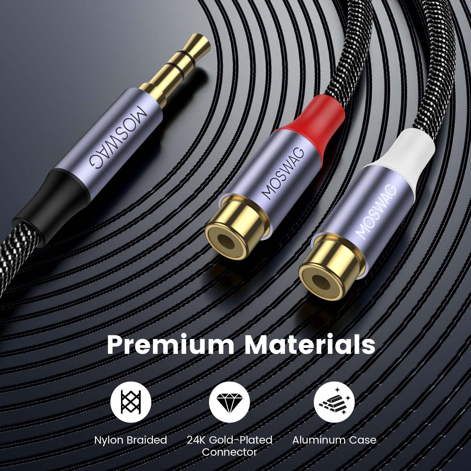 Amazon | MOSWAG 3.5mm (オス)-2RCA (メス) ステレオオーディオ
