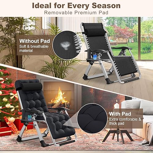 Miniatura 3 de DoCred Comfy Folding Recliner Chair - Bedroom & Living Room, Patio Lounge Chair with Removable Cushion for Indoor Outdoor Negro -,Azul,Gris,Azul