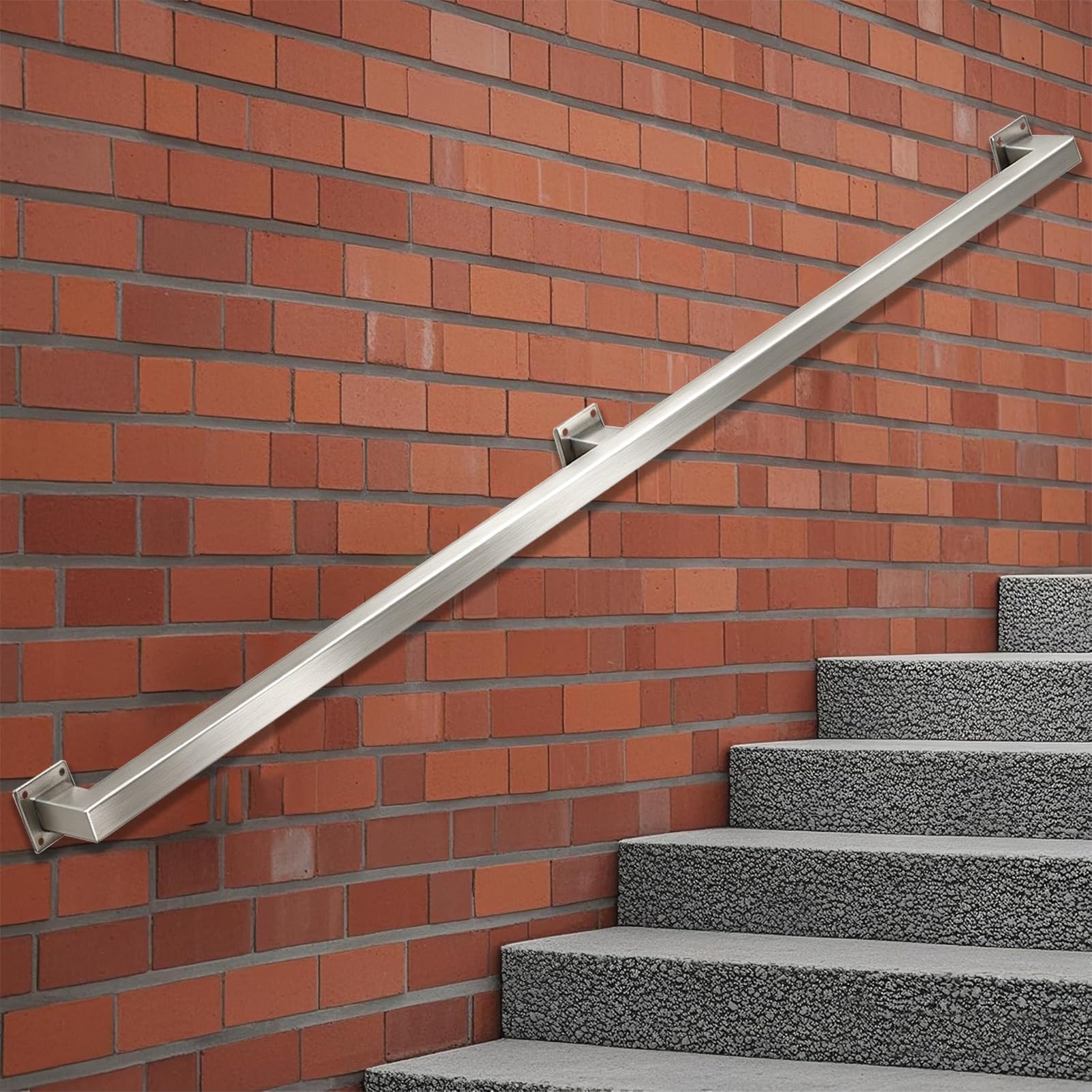Drsyffsup Outdoor Grab Rail, Handrails for Indoor Stairs, Deck, Slope, Modern Stainless Steel Handrail Set, 30cm-600cm Wall Mounted Staircase Railing with Brackets and Screws(11ft/3.3m)