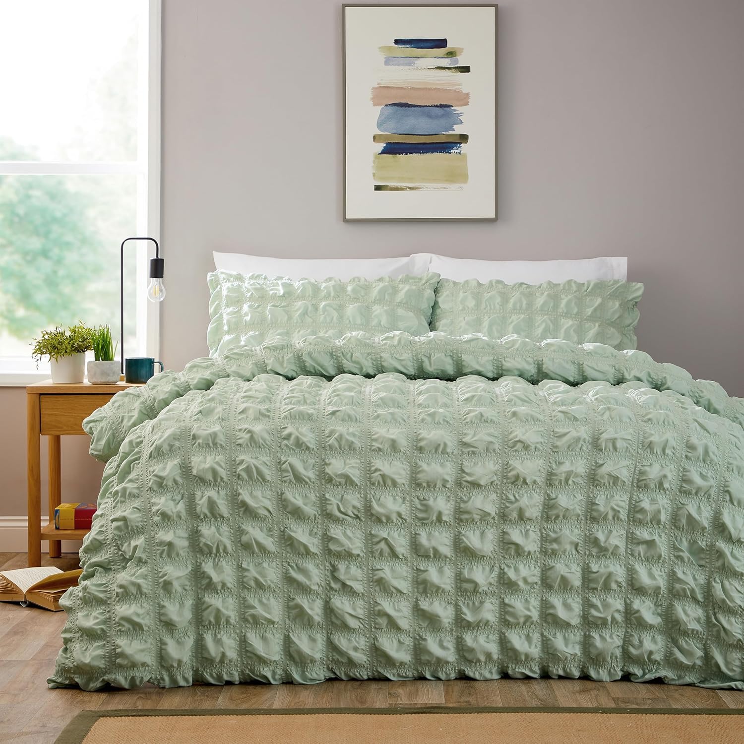 Axcent Comfort Soho Sage Green Super King Size Duvet Cover Set with 2 Pillowcases Cover Pair, Ultra Soft Easy Care Microfibre Reversible Quilted Bedding Set for Bedding & Living Room (260x220cm)