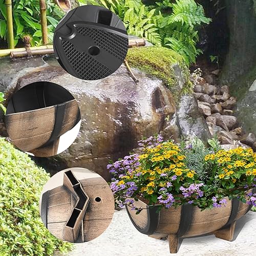 Miniatura 6 de YI Paquete de 2 macetas rústicas de medio barril, 16.34 x 11.81 x 7.28 pulgadas, maceta de plástico resistente a la intemperie, maceta de jardín