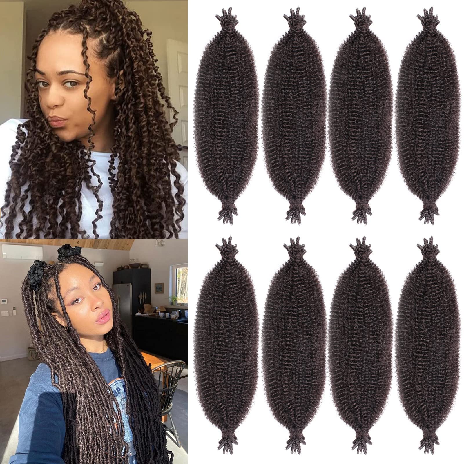 8 Packs Soft Springy Afro 16 Inch Short Spring Twist Hair For Distressed Soft Locs Marley Twist Crochet Braiding Hair Synthetic Hair Extension For