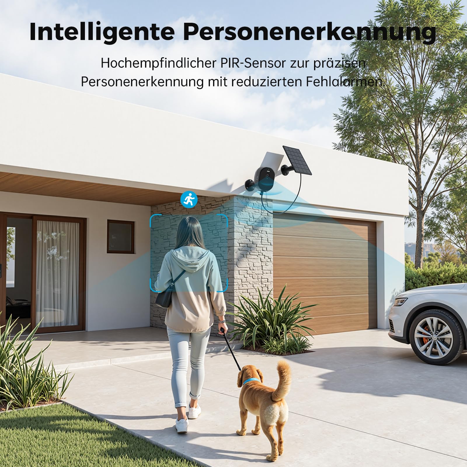 Woox Überwachungskamera Aussen Solar 2,5K 4MP, WLAN Kamera Überwachung Aussen Kabellos mit Akku, Licht Farbnachtsicht, PIR-Bewegungserkennung, IP65, 2,4GHz (Schwarz)