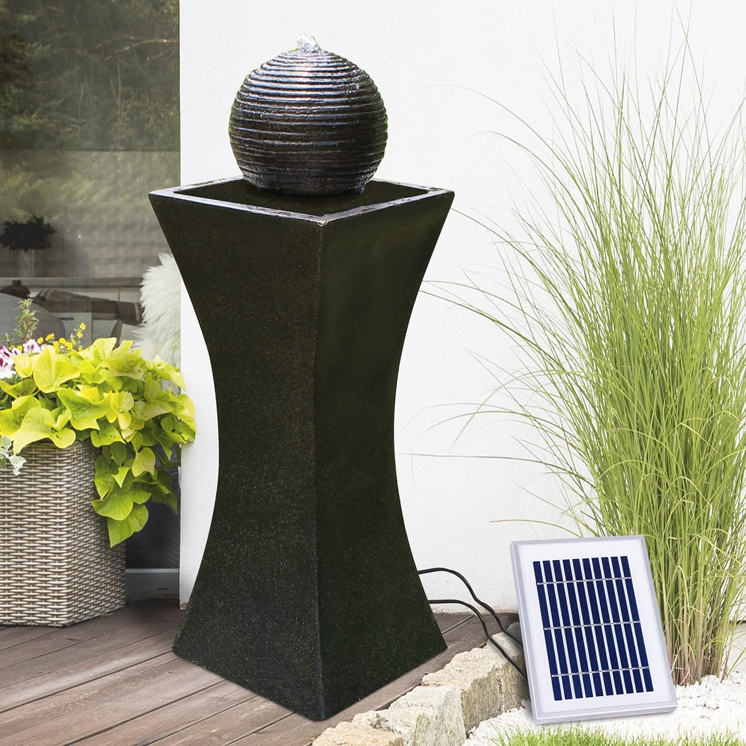 Fuente DE JARDÍN Solar ELEGANTIA Fuente DE Agua con luz LED y batería de Litio Fuente para terraza y Balcon