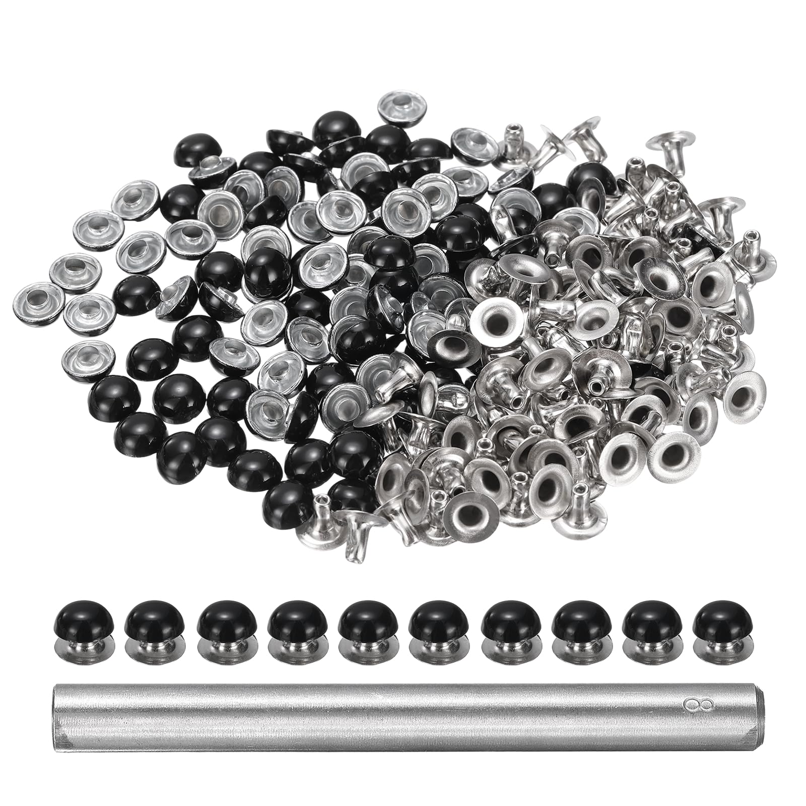 sourcing map 100pcs Round Dome Leather Rivets 8mm Leather Rivets Rapid Punk Spikes Leathercraft Decoration with Hole Punch for Rock Nailheads Clothing Belts Bags Shoes, Black — image 1