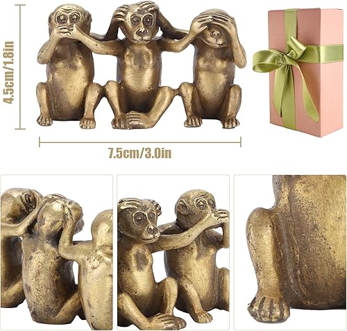 Miniatura 2 de 3 estatuas de monos sabios, no escuchan el mal, no ven el mal, no hablan mal, figuras de latón de tres verdades de mono para decoración de oficina y