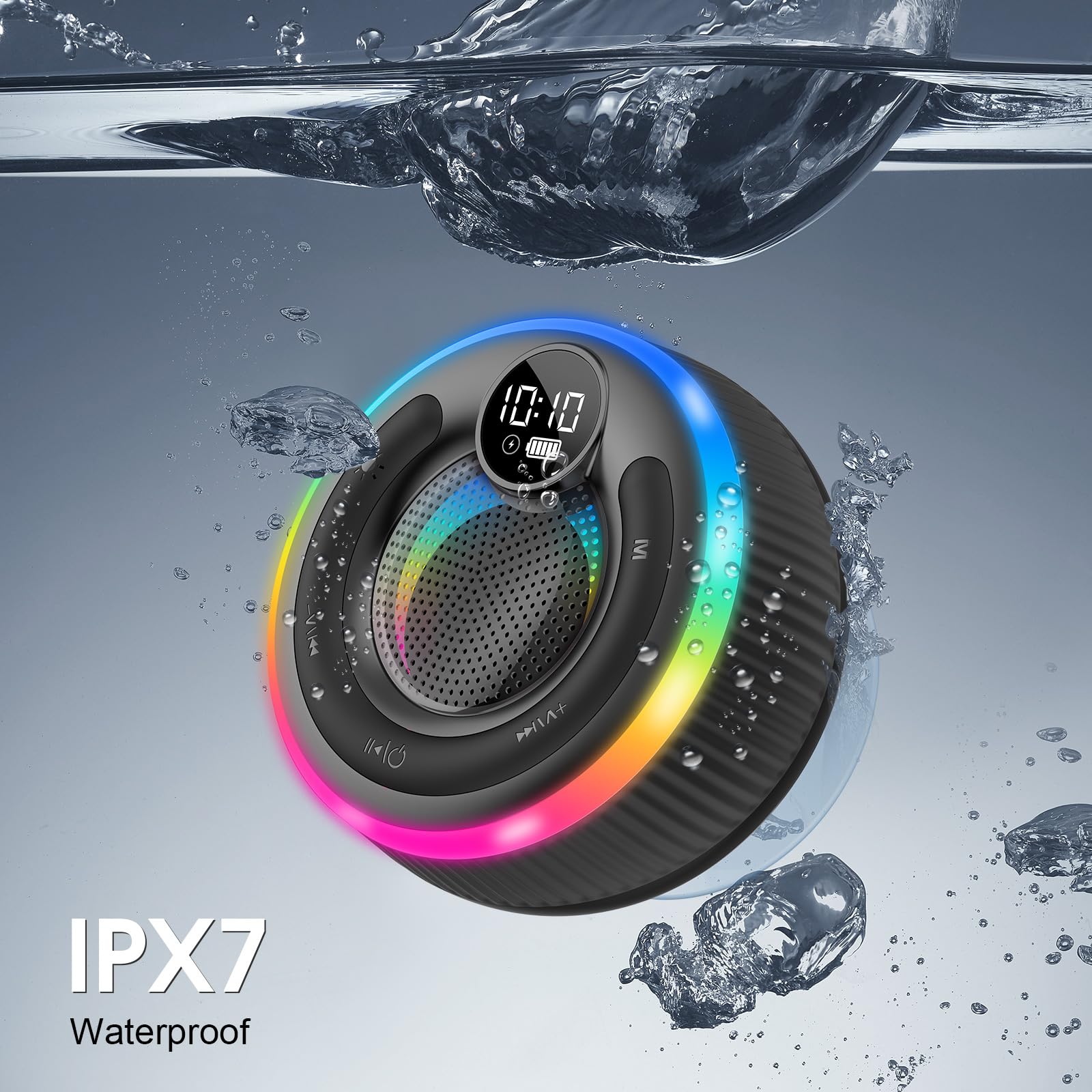 Bluetooth Dusch-Lautsprecher Mit Saugnapf – IP7 Wasserdicht, RGB-LED, BT 5.3, 20 M Reichweite