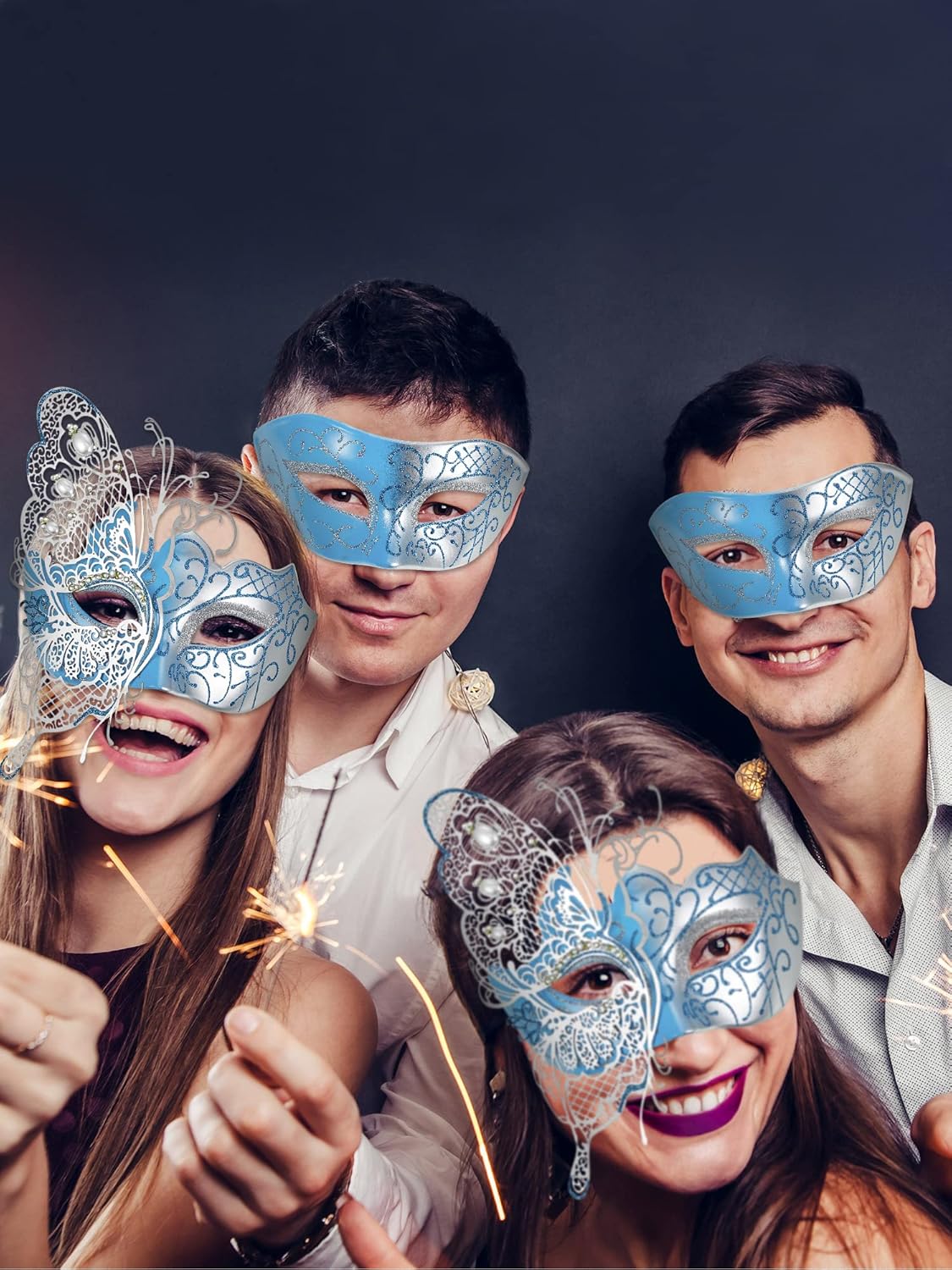 Sotiff 2 Pieces Couples Masquerade Masks Venetian Style Rhinestone Metal Mysterious Face Cover Set for Mardi Gras Party Costume - Image 5