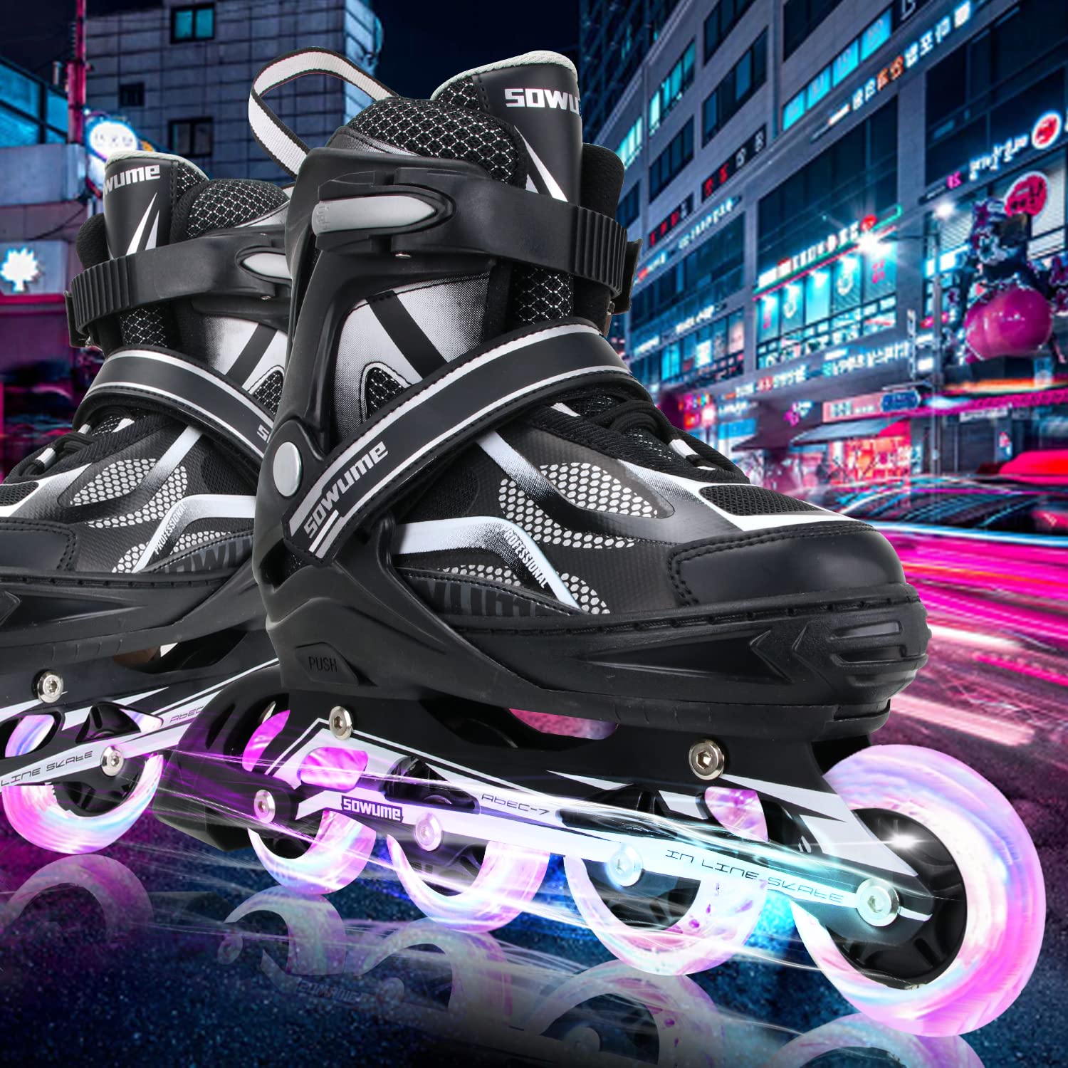 Sowume Adjustable Rollerblades Adult Female, Male, Women and Men, Inline Skates for Kids, Girls and Boys with All Light Up Wheels, Patines para Mujer and adultos Hombre