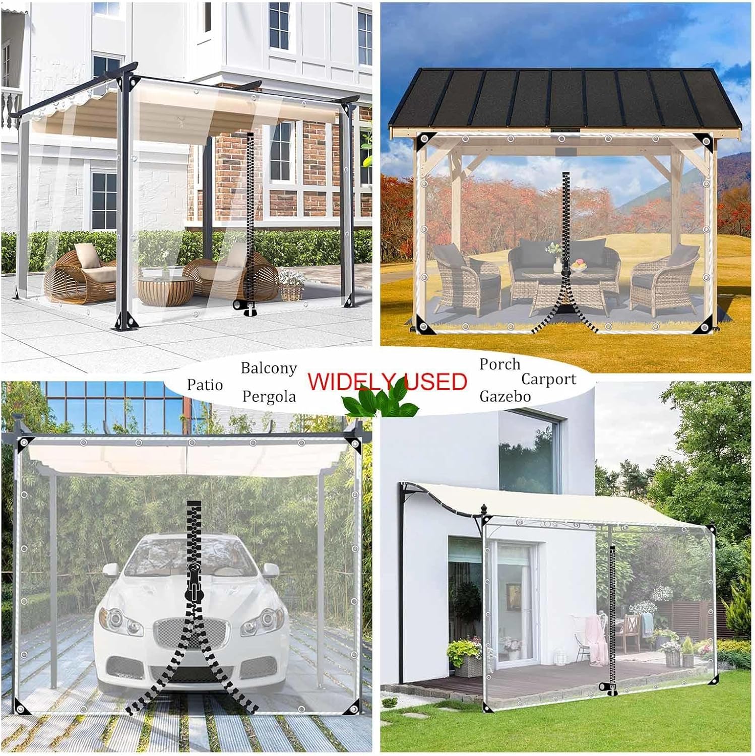 Waterproof Tarpaulin with Grommets,0.5mm PVC Transparent Tarpaulin Side Panels,Outdoor Clear Tarp Curtains, Pergola Gazebo Patio Partition Curtains with Zipper,Weatherproof,L×H-5.5 * 2.8m(18 * 9.2ft)