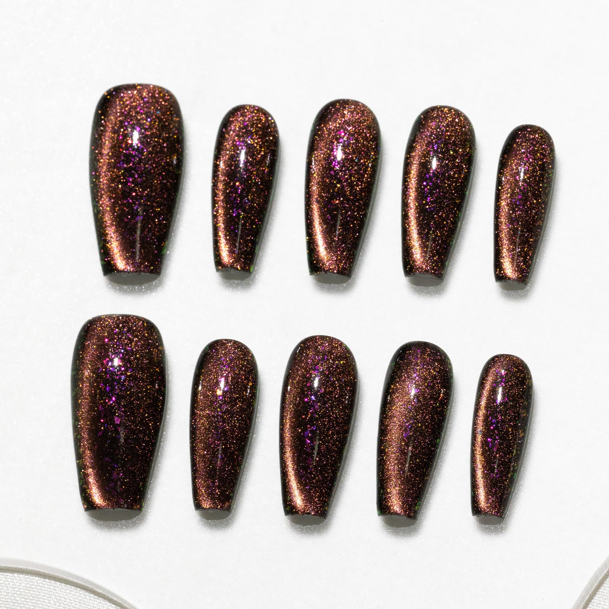 Sun&Beam Nails Handmade Press-on Medium Long Almond Fuchsia Pink Cat Eye Design Charming False Nail Tips 10 Pcs (#124 L) — view 38