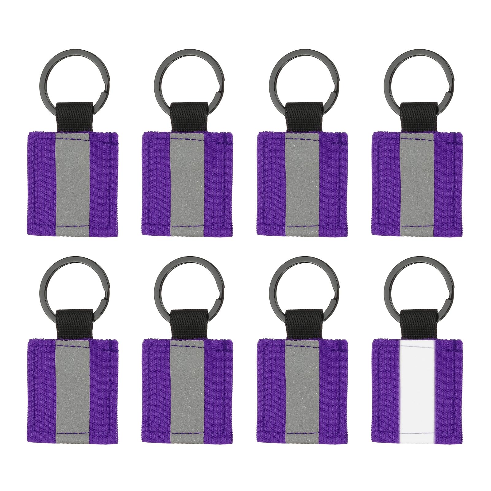 PATIKIL 8 Pcs Reflective Keychain, Reflective Strips High Visibility Safety Keychain Tags Lanyards Pendants Bright Zipper Pulls Waterproof for Backpack Running Cycling, Purple