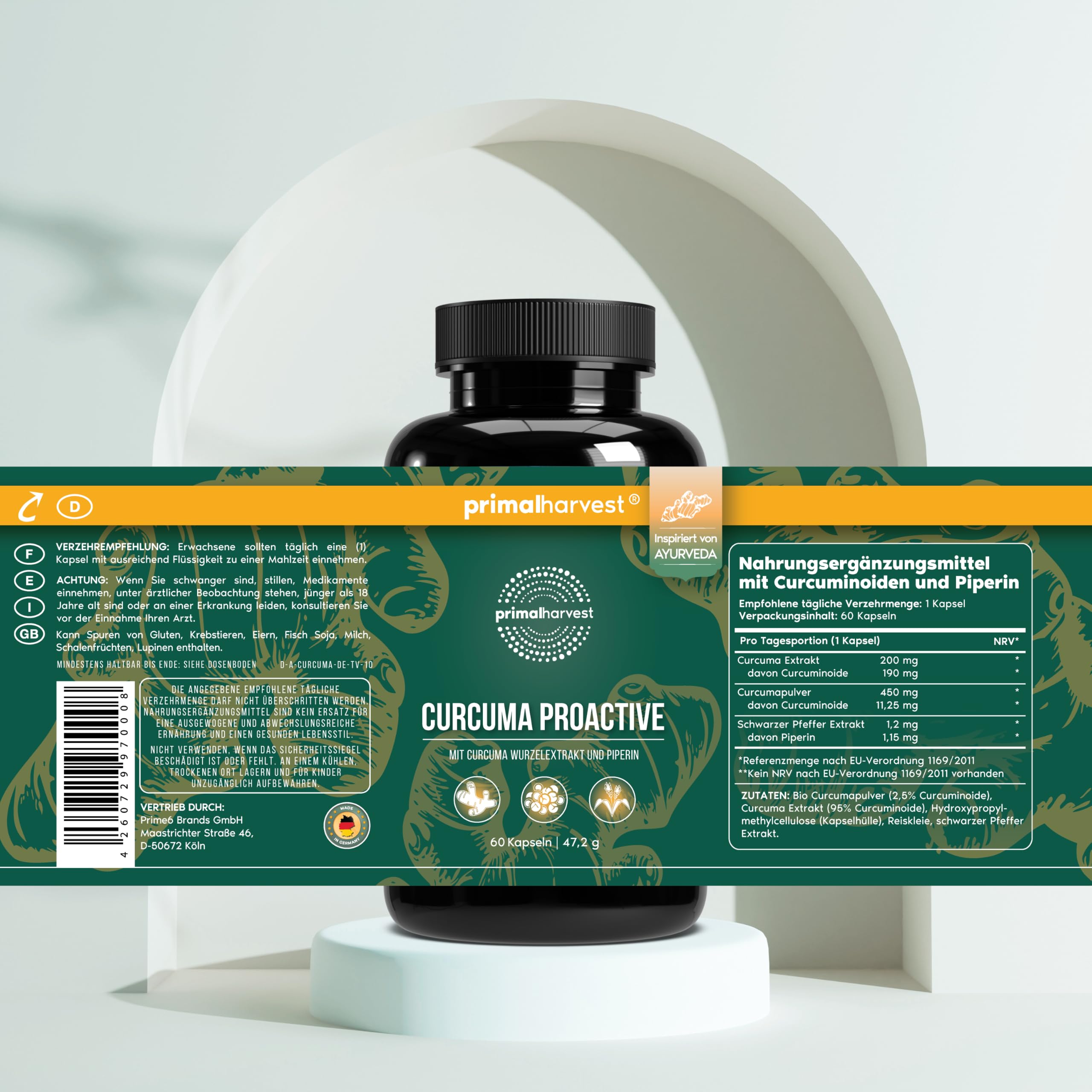 Primal Curcuma Proactive – Taglisches Supplement, glutenfrei, vegan