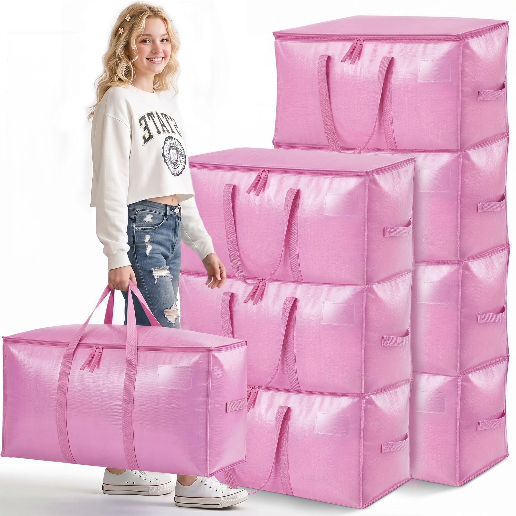 Time Forest Heavy Duty Moving Bags, Oversized Storage Bags, 8 Pack, Pink